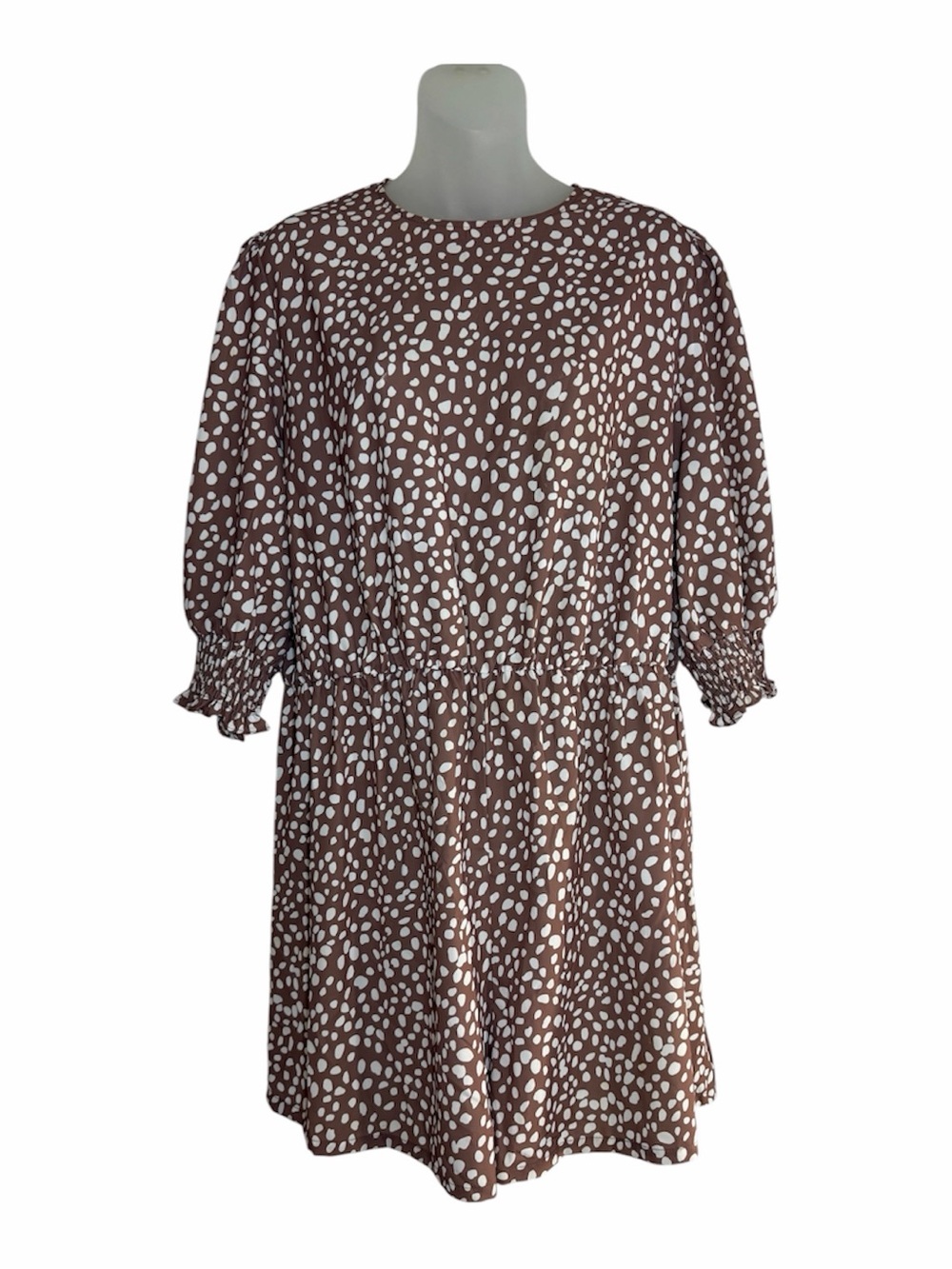 Unbranded Women’s XXL Khaki Spot Print Smocked Pull Sleeve Romper
